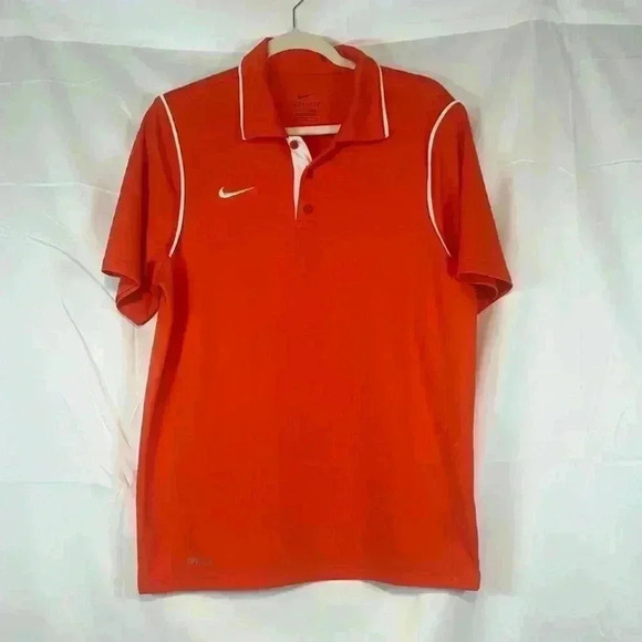 NIKE DRI FIT MENS SHORT SLEEVE GOLF SHIRT ORANGE WHITE SIZE SMALL - Picture 1 of 9